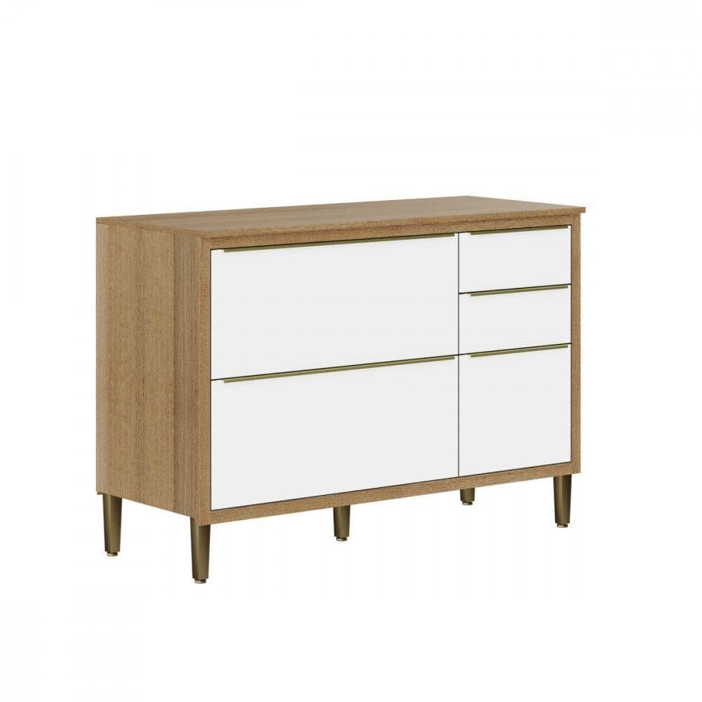 Balcão Com Tampo 3 Portas 2 Gavetas Paola - Aramóveis Carvalho Dakar / Branco