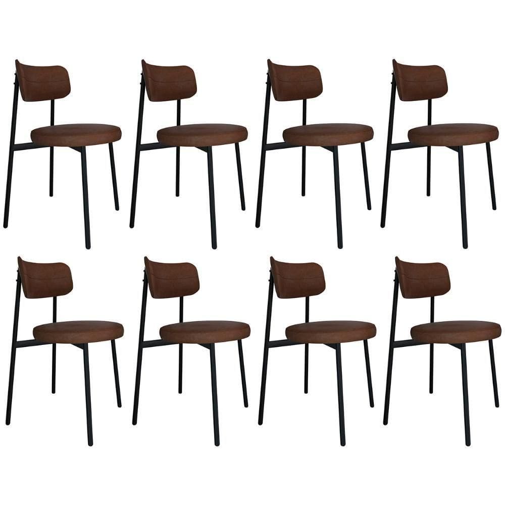 Cadeira De Jantar Estofada Kit 8 Nyka M25 Sintético Marrom - Mpozenato