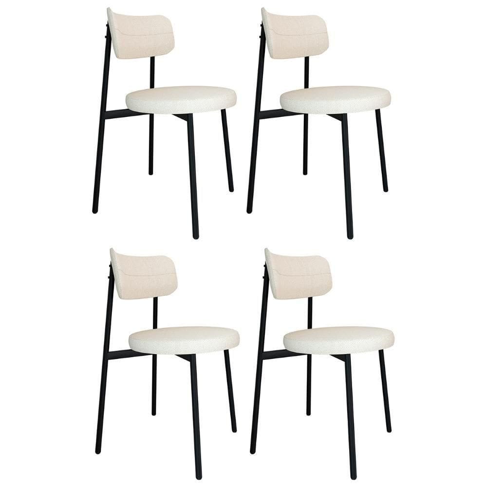 Cadeira De Jantar Estofada Kit 4 Nyka M25 Linho Palha - Mpozenato