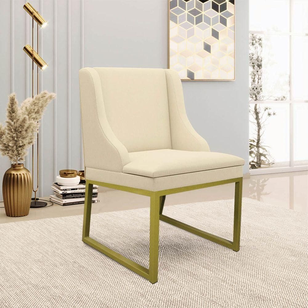 Cadeira Sala De Jantar Industrial Dourado Liz Linho D03 - D`rossi Bege