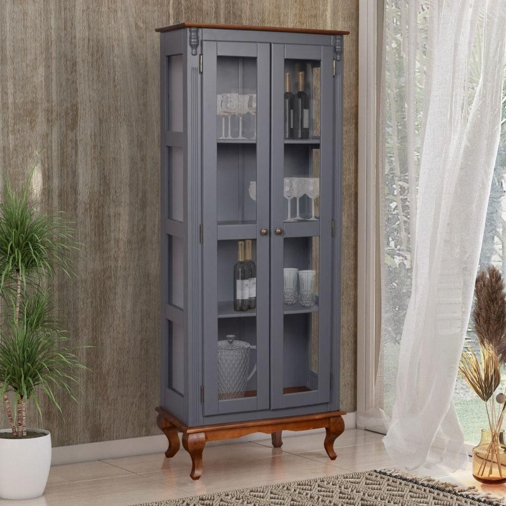 Cristaleira 2 Portas Vidro Madeira Versalhes Cinza