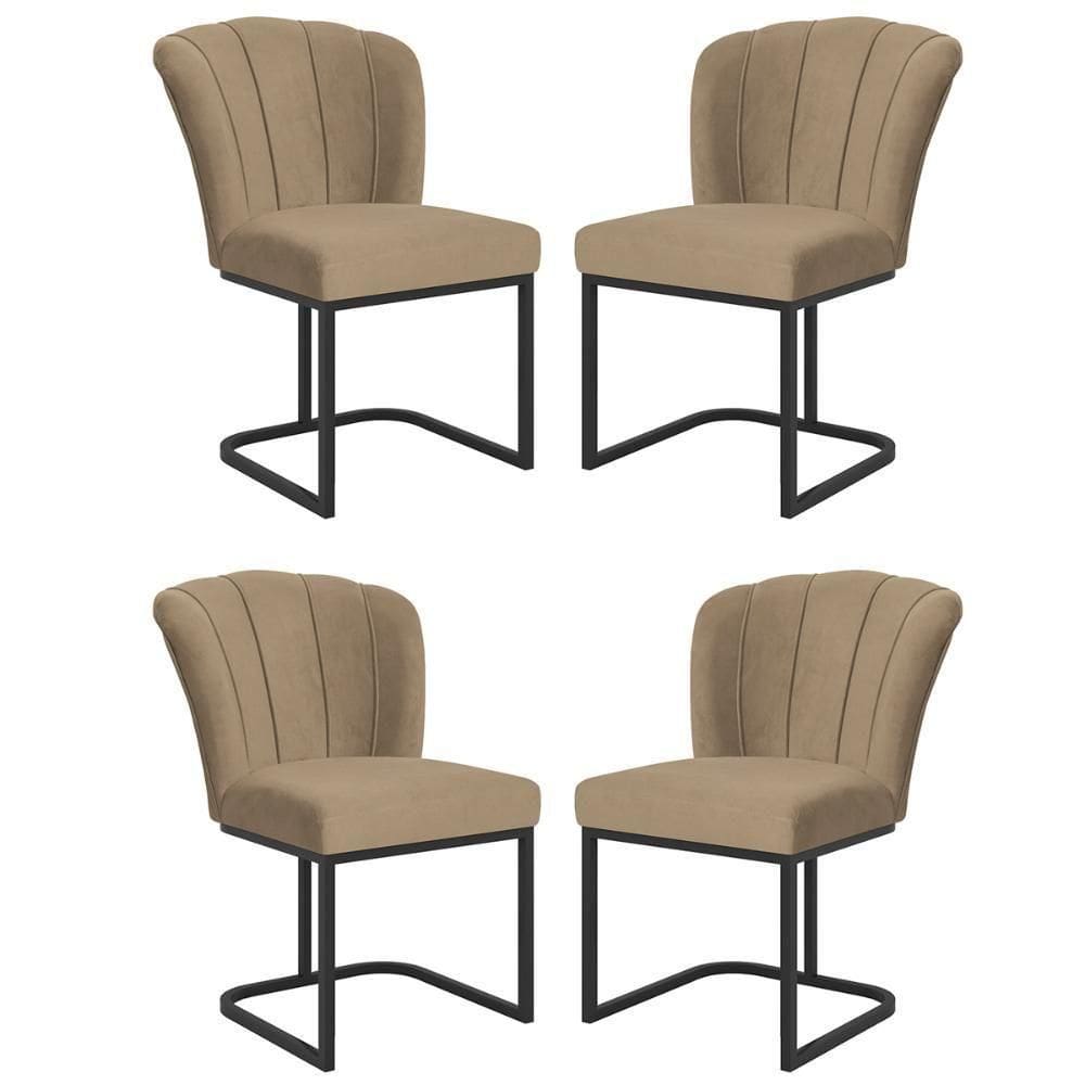 Kit 4 Cadeiras Jantar Flor Mesa Cozinha Reforçada Base Metal Preta Capuccino