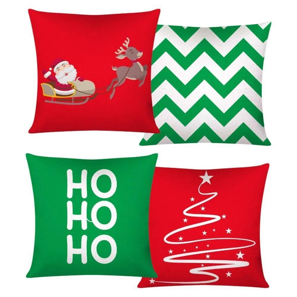 Capa De Almofada De Natal Com Zíper 43cm X 43cm Kit 04 Peças Natal 01