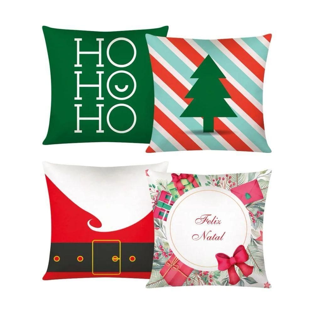 Capa De Almofada De Natal Com Zíper 43cm X 43cm Kit 04 Peças Natal 14