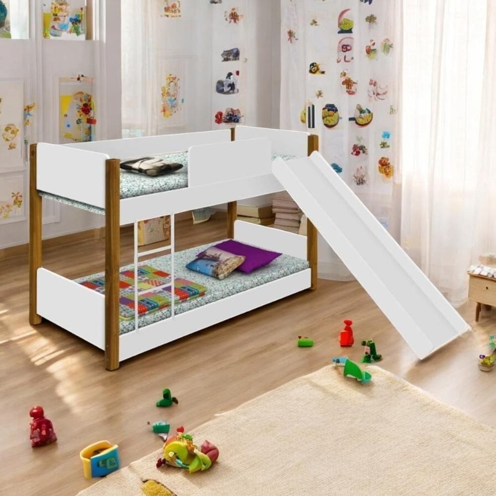 Beliche Montessoriana Com Escorregador Noa Branco Mel