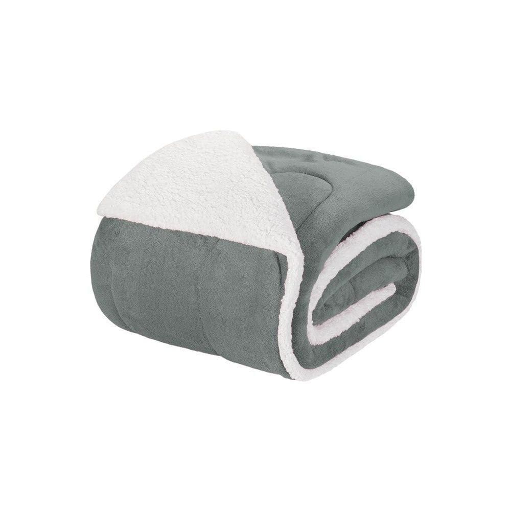 Coberdrom 1 Peça Solteiro Fleece Com Sherpa Noruega 100% Poliéster - Cinza