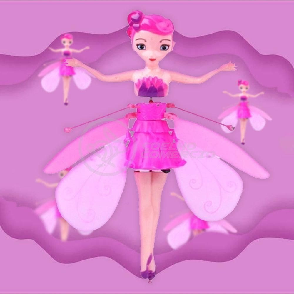 Boneco Princesa Aerocraft Fada Voadora Rosa 19Cm C/ Luz