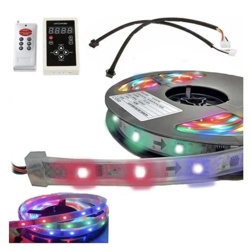 Fita De Led Digital 6803 Rgb Com Controle 133 Efeitos Ip67