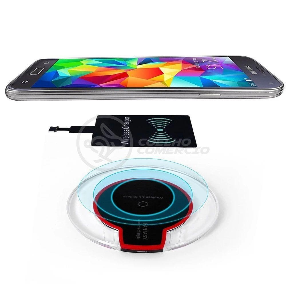 Carregador Adaptador Sem Fio Qi Wireless Para Celular Com En