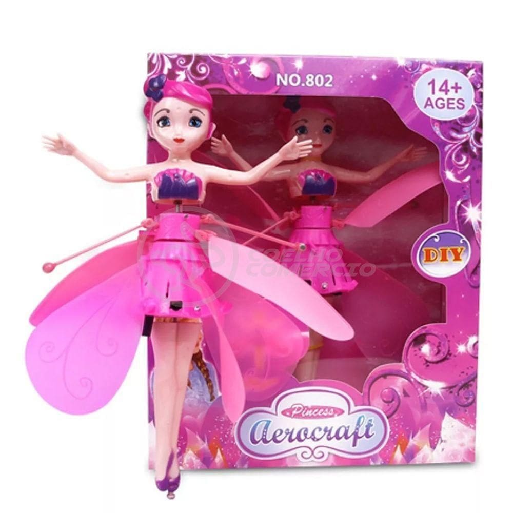 Boneco Princesa Aerocraft Fada Voadora Rosa 19Cm C/ Luz