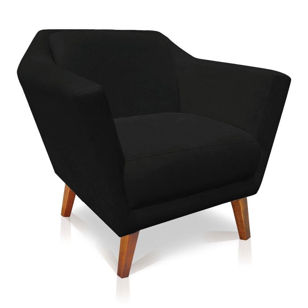 Poltrona Decorativa Lorena Suede Pés Castanho Preto