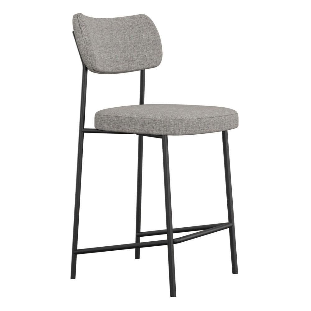 Banqueta Média Para Cozinha Lila Estofada Com Encosto Linho Cinza - Abmaza