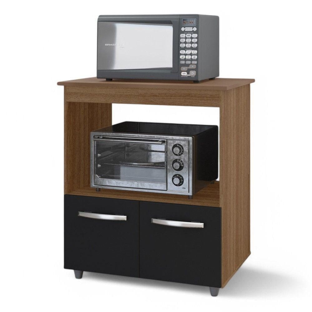Balcão Cozinha Para Forno Micro-ondas Multiuso Angel 02 Portas Savana Preto - Abmaza