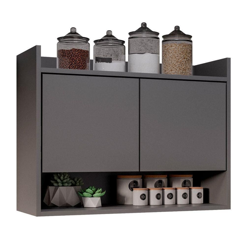 Armário Aéreo Cozinha Multiuso Cecília 70cm 02 Portas Grafite - Abmaza