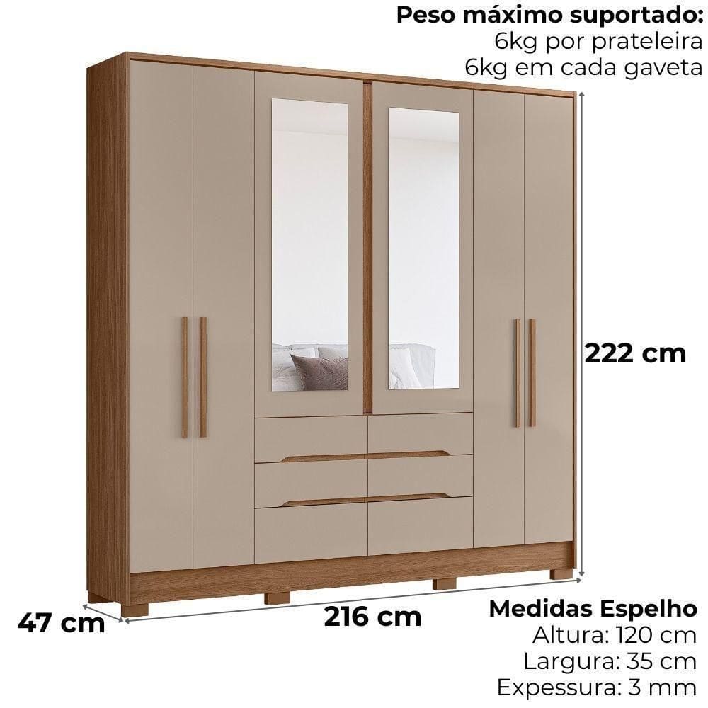 Guarda Roupa Casal 6 Portas Espelho 216 | Extra