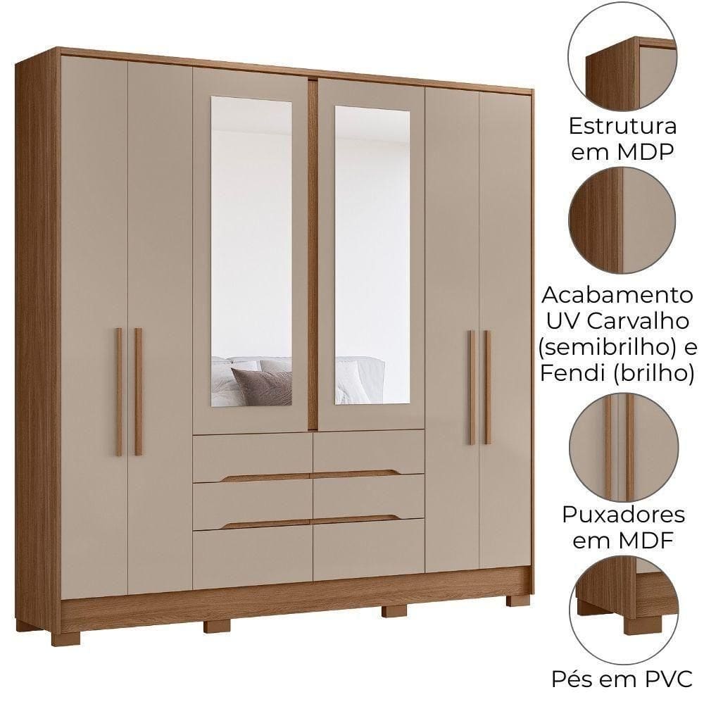 Guarda Roupa Casal 6 Portas Espelho 216 | Extra