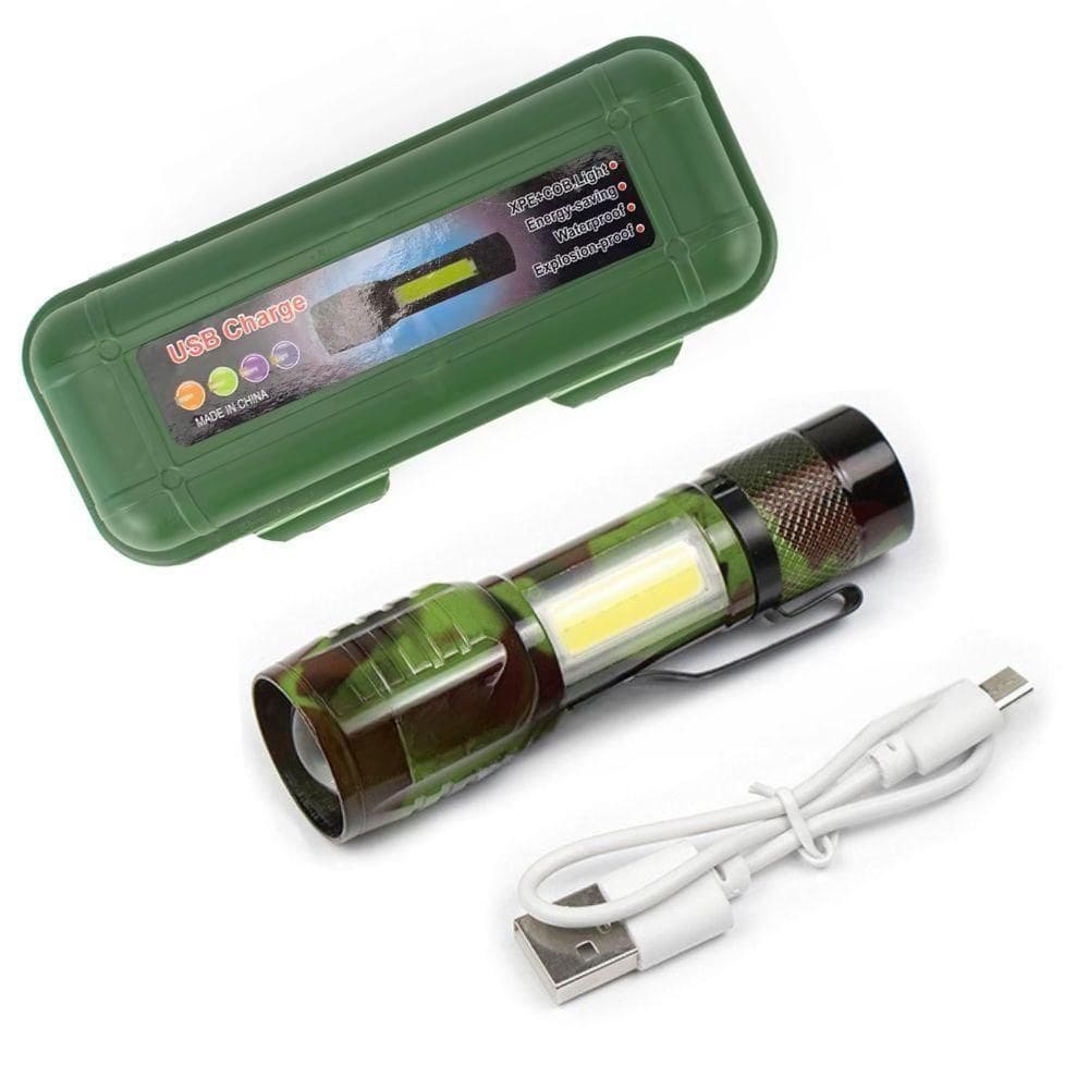 Lanterna Tatica Led Sabre Recarregavel Zoom Mesa 3 Em 1 Sos Trilha Usb Potente Mini Bolso Militar