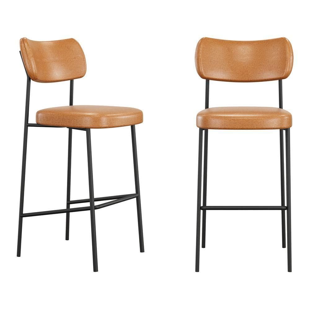 Kit 02 Banquetas Altas Para Cozinha Lila Estofada Com Encosto Couríssimo Whisky - Abmaza