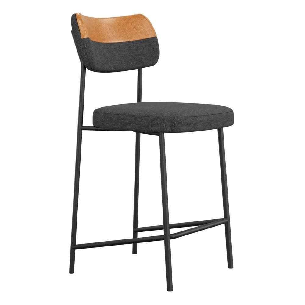 Banqueta Média Cozinha Lila Estofada Couríssimo Whisky Linho Grafite - Abmaza