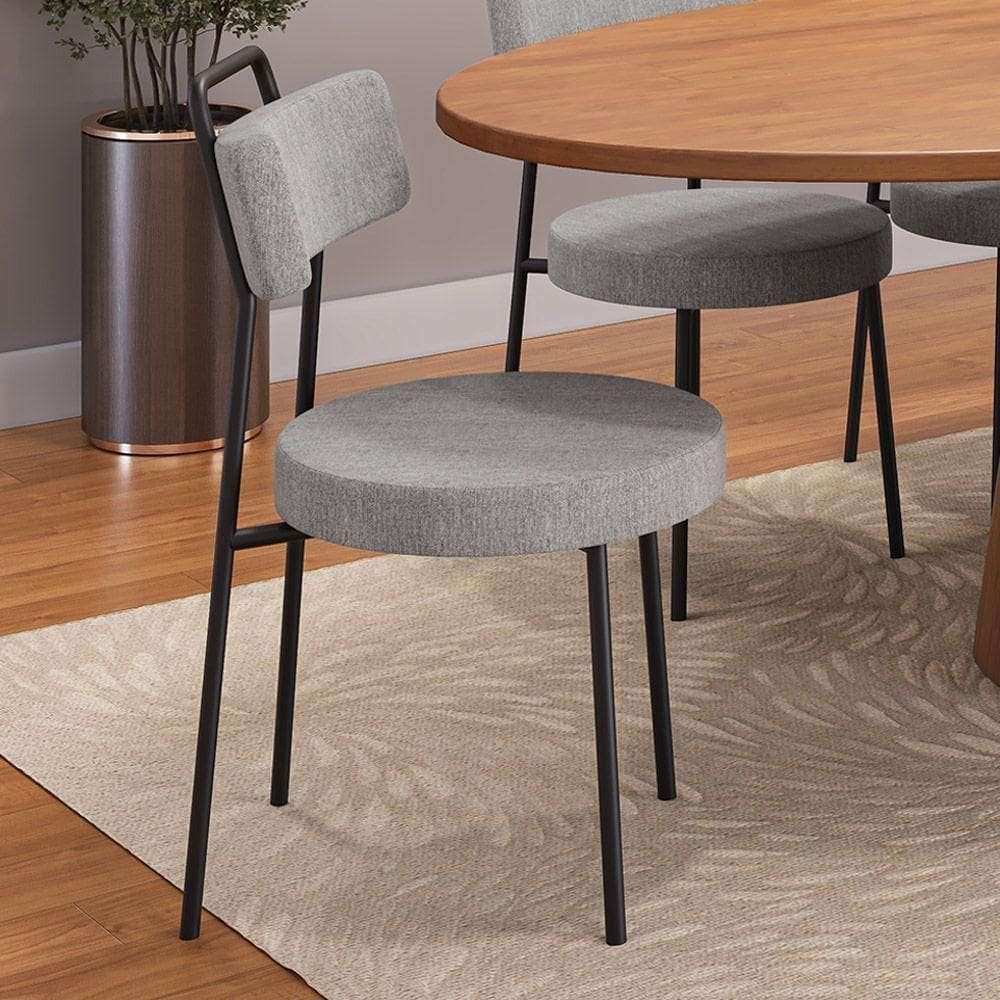 Cadeira Sala De Jantar Kobe Estofada Com Encosto Linho Cinza - Desk Design