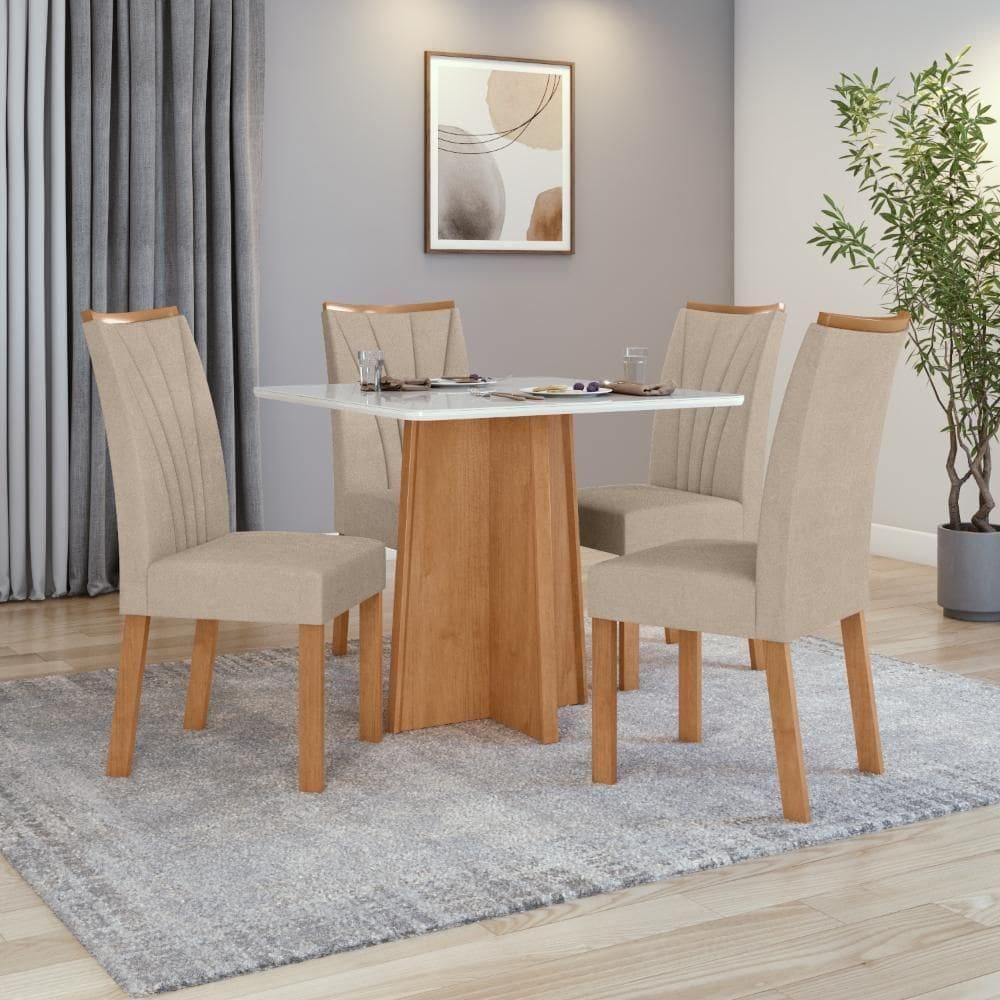 Mesa 0,90 Celebrare 4 Cadeiras Apogeu Veludo Creme