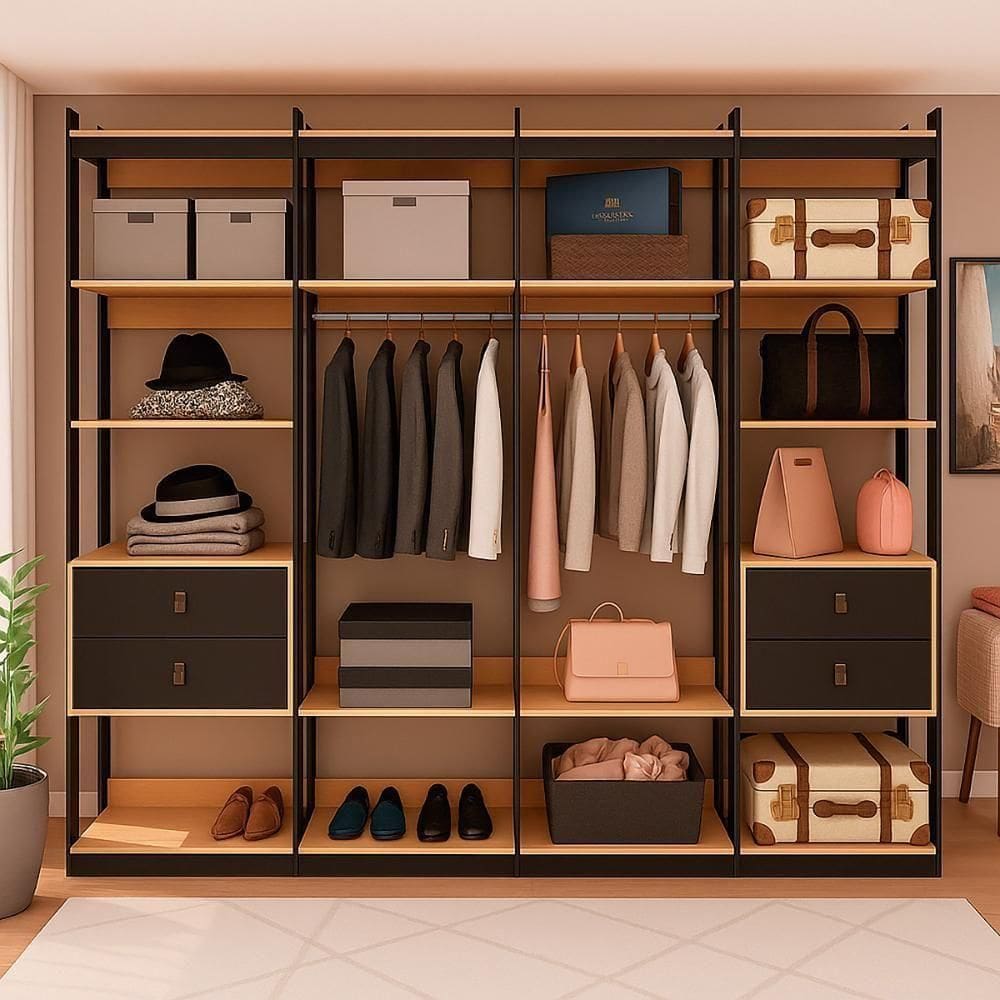 Guarda-roupas Genialflex Closet Modulado Freijó Preto Fosco