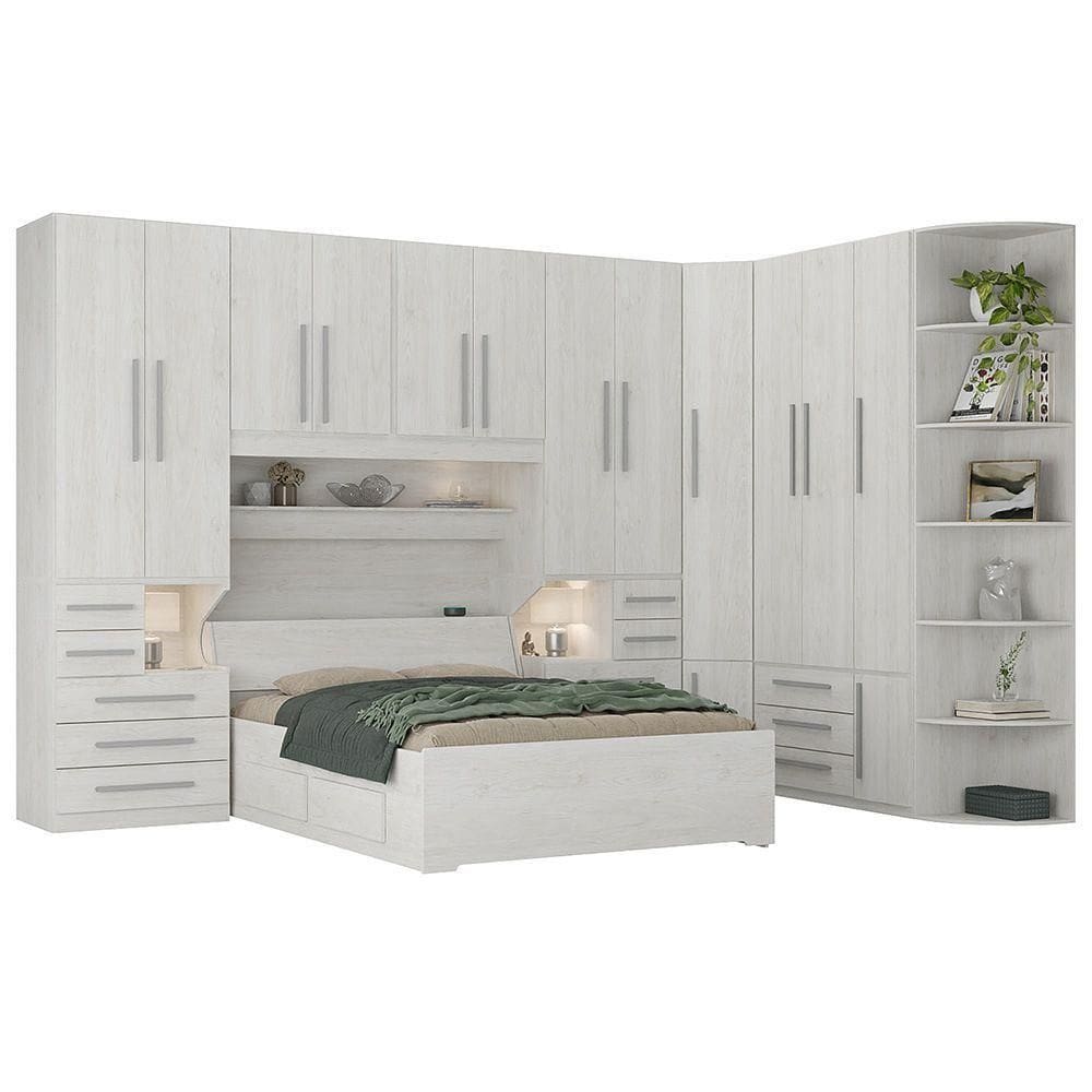 Guarda-roupa De Canto Casal Completo E Com Cama Baú 1222 Carvalho Claro