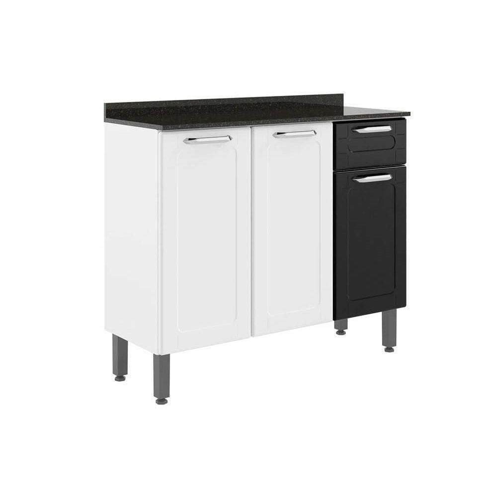Gabinete P- Pia Cozinha Balcão C- Tampo Dona Maria 6173 C- 3 Portas E 1 Gaveta 105cm Branco-preto - Bertolini