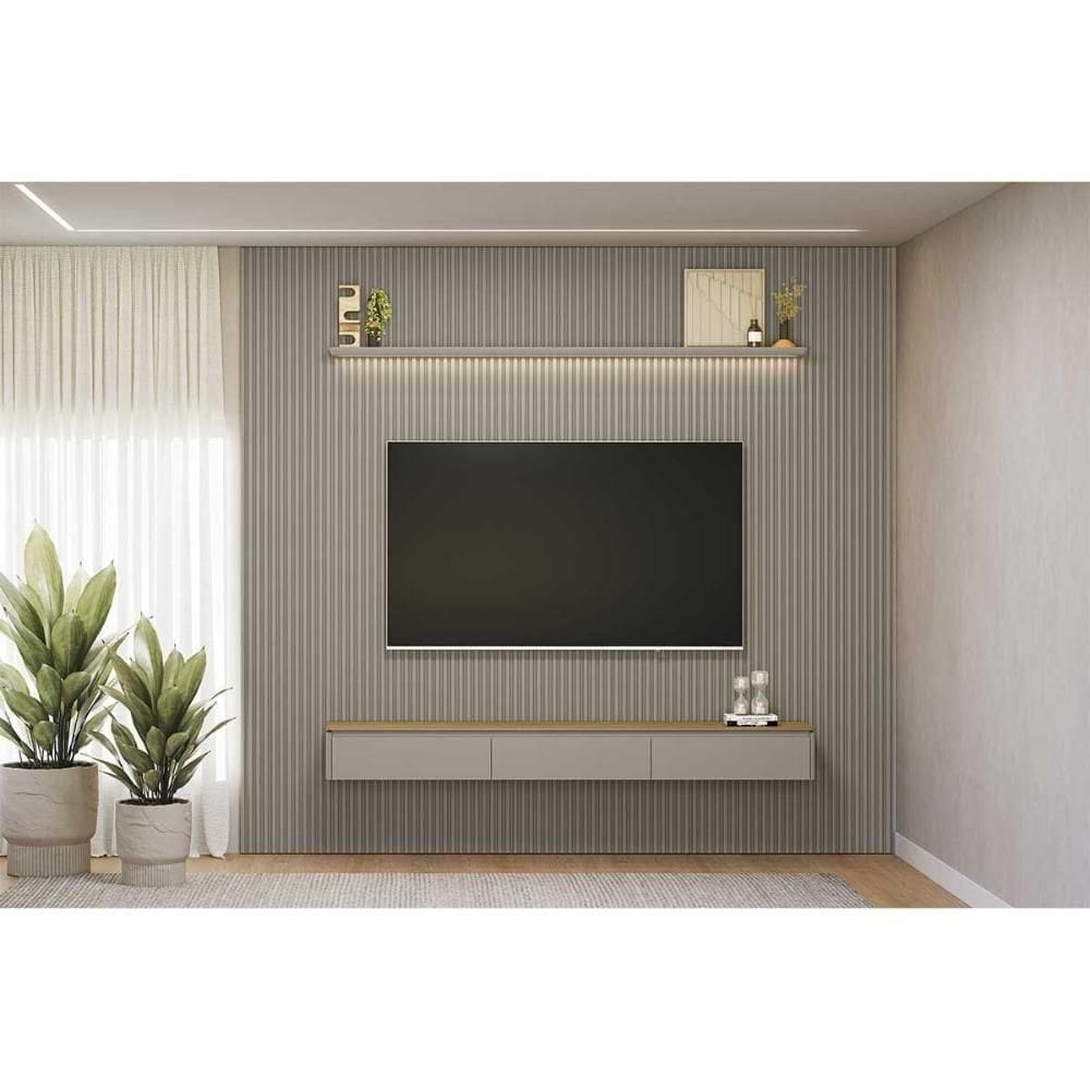 Estante P- Sala Até 100 Pol Modular Ripado C- 3 Porta. 1 Prat. ,50cm Tauari-gris Fosco - Linea