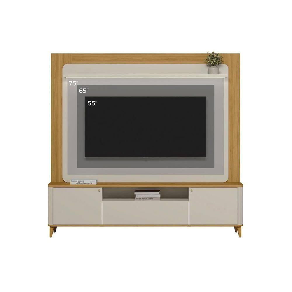 Estante P- Sala Até 70 Pol Munique C- 3 Portas 2 Prateleiras E Led 190x200cm Tauari-off White Fosco - Linea