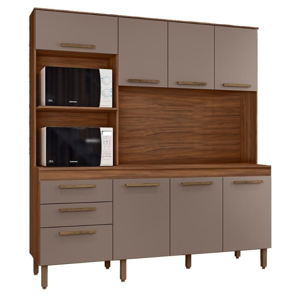 Armario De Cozinha New Jully 184 Cm Com 8 Portas E 2 Gavetas Freijo-moka