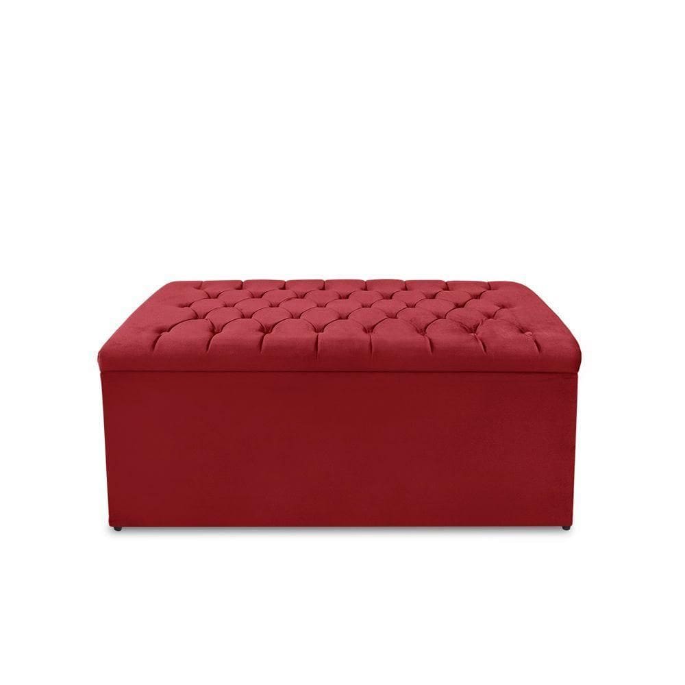 Calçadeira Baú Estofada Dunas Casal 140 Cm - Veludo Vermelho