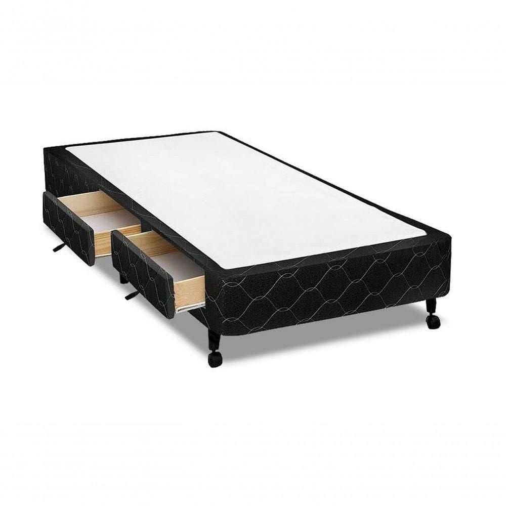 Cama Box Castor Solteiro Poli Preto Com 2 Gavetas 96x203x27cm