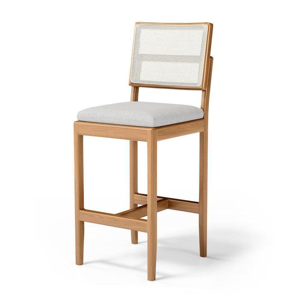 Banqueta Milena Madeira Maciça Assento Estofado Encosto De Tela Sintética Linho Cinza 407