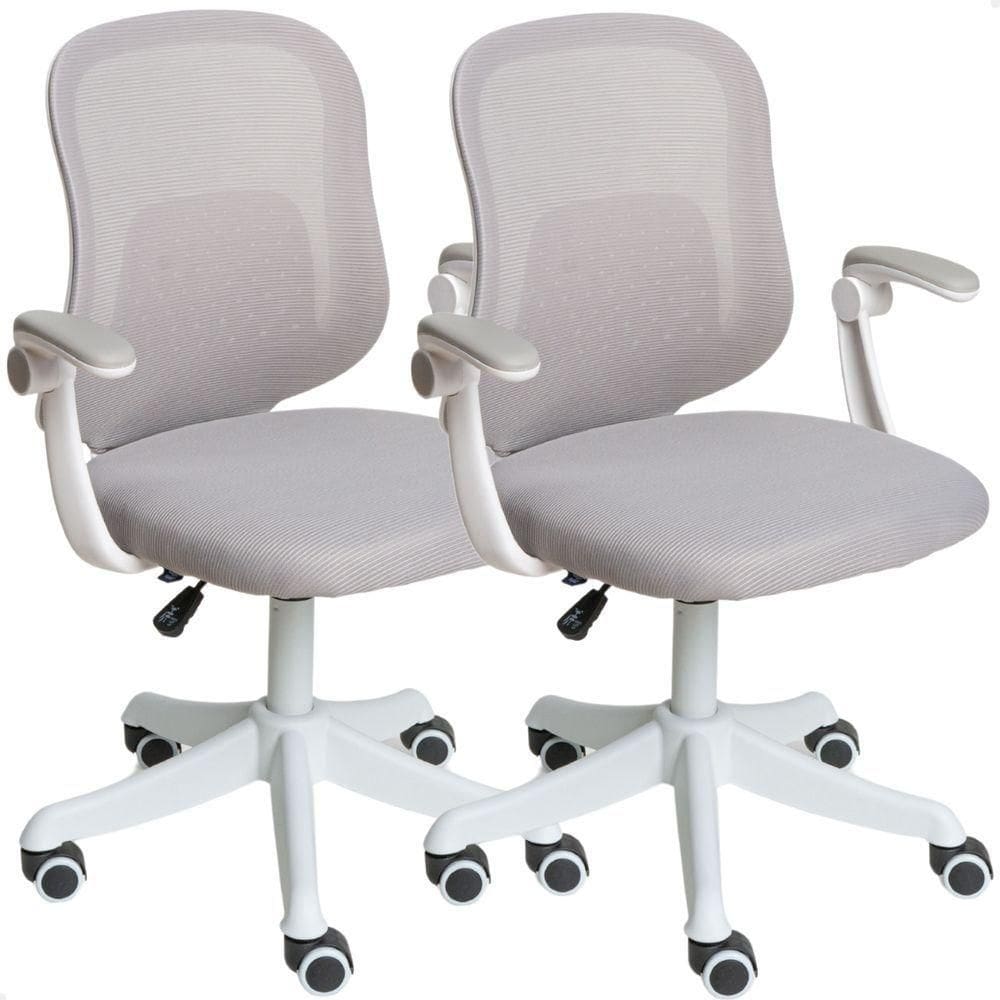 Kit 02 Cadeiras Escritório Mesh Diretor Giratória Colorida Cinza