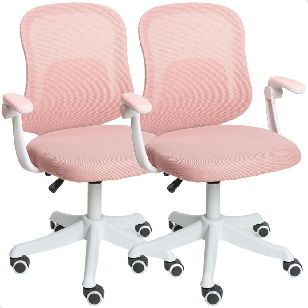 Kit 02 Cadeiras Escritório Mesh Diretor Giratória Colorida Rosa