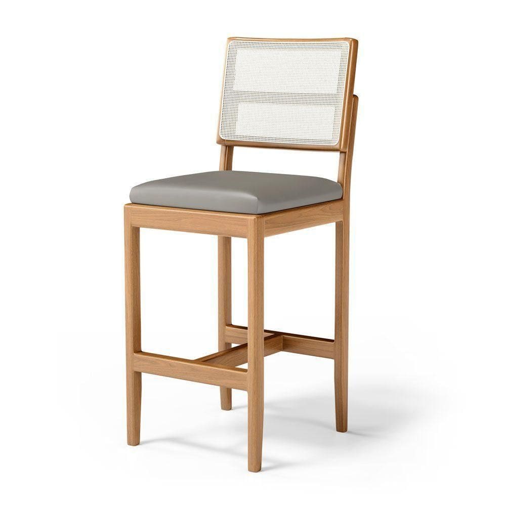 Banqueta Milena Madeira Maciça Assento Estofado Encosto De Tela Sintética Veludo Chumbo 109