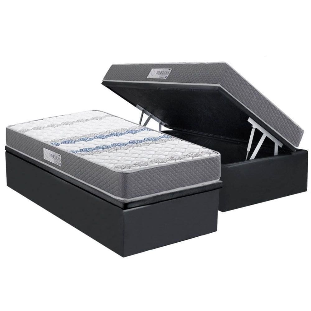 Cama Box Baú Solteiro: Colchão Anatômico Herval D60 - Ag65 Timeless + Base Crc Suede Gray (88x188)