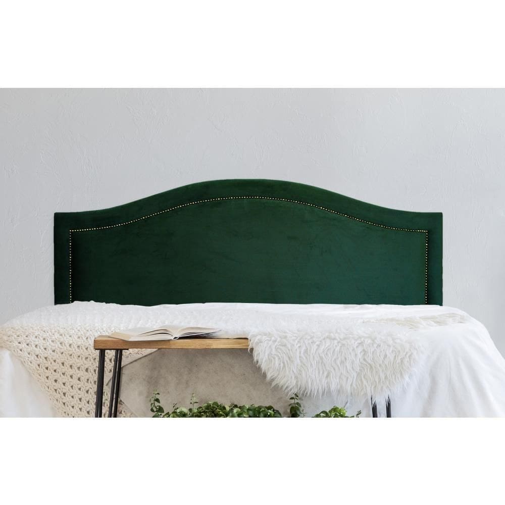 Cabeceira Casal Curva Luxo 140x60 Veludo Verde - Tachas Fumê