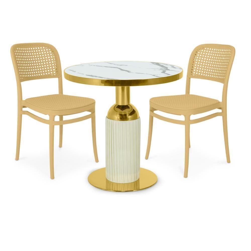 Conjunto Mesa De Jantar Redonda Imperial 70cm Branca Com 2 Cadeiras Roma - Nude