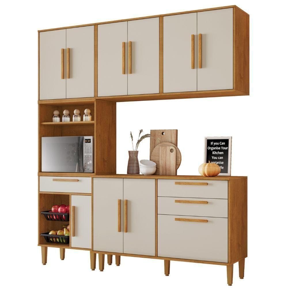 Cozinha Completa Lorena 10 Portas 3 Gavetas Nature Off Kaiki Móveis