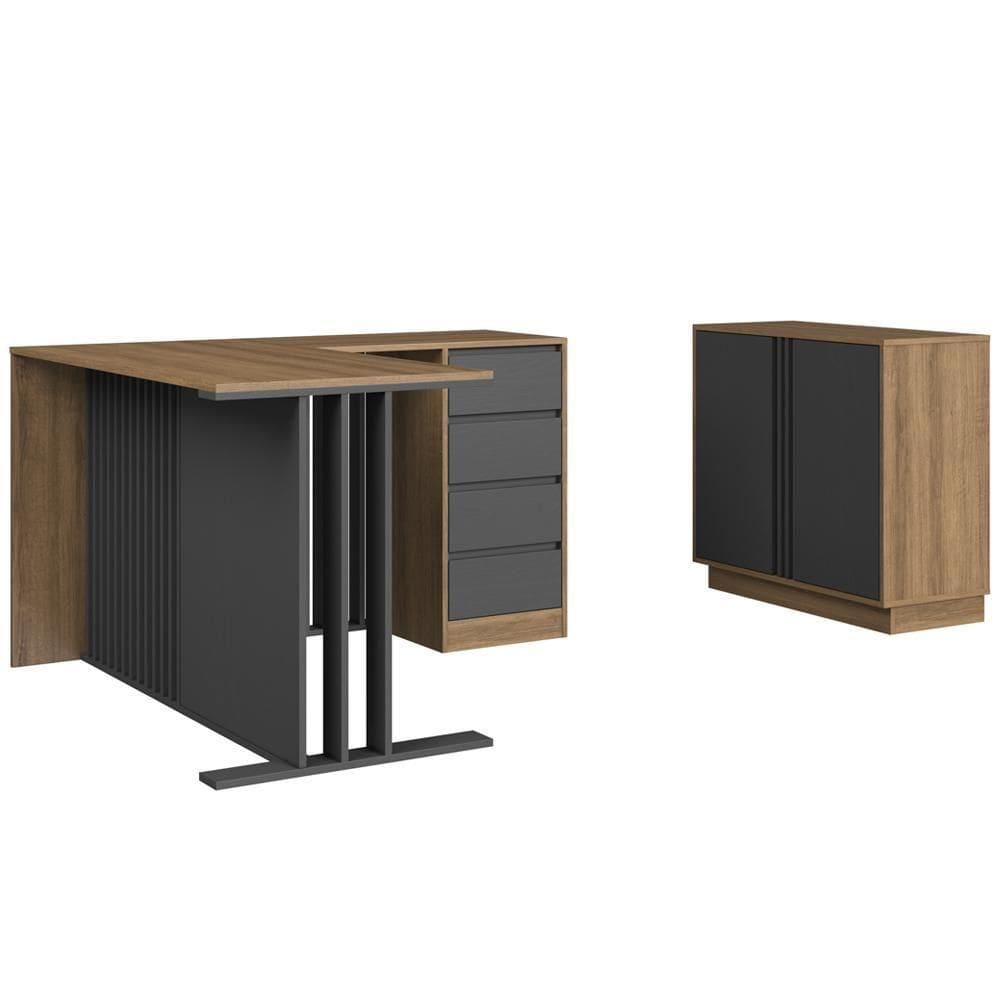 Mesa E Balcao Para Escritorio Office Cm8000 Faem Mel Grafite