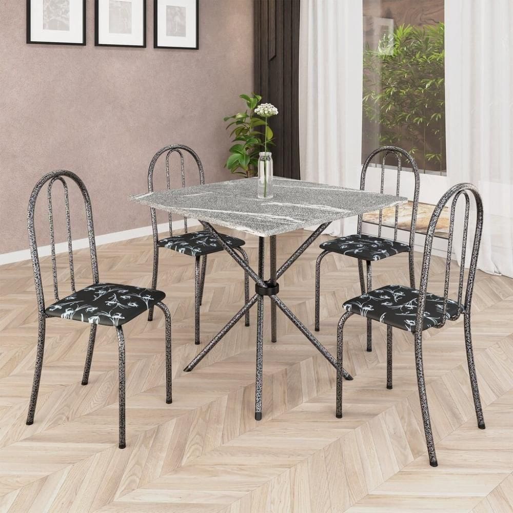 Mesa Tubular Analy 70x70cm Granito Topázio 4 Cad Mart Prata