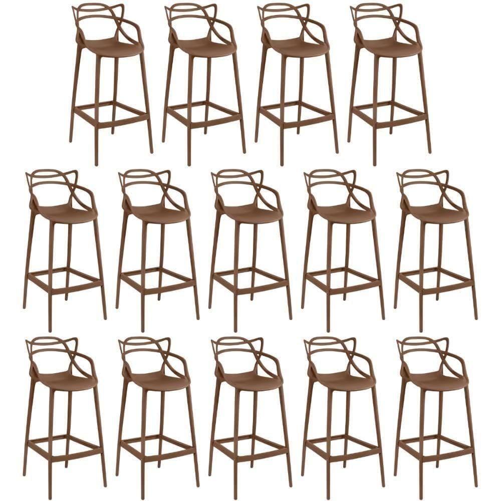 Kit 14 Banquetas Allegra Com Encosto Design Cozinha/bancada - Marrom