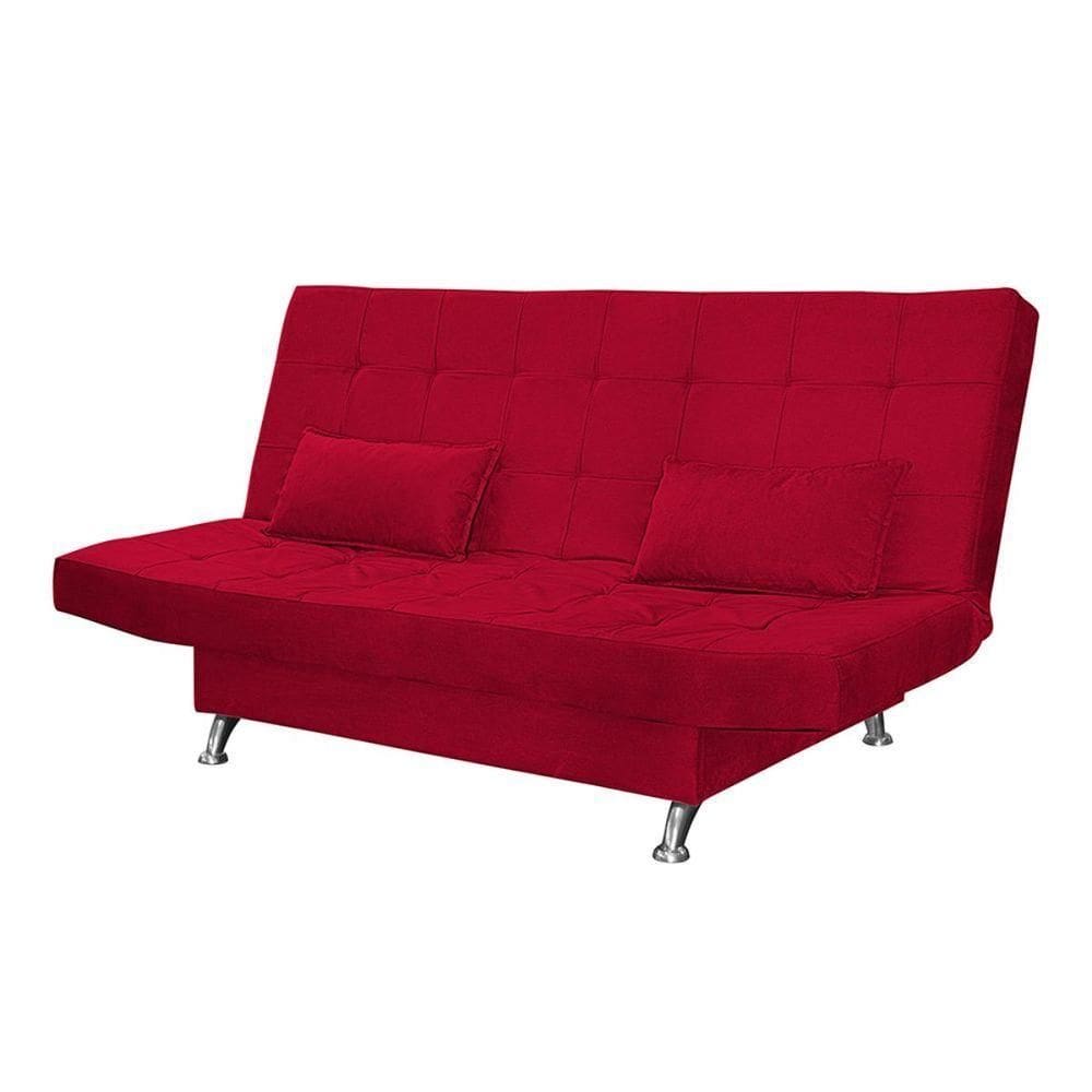 Sofá Cama Casal Com Almofadas Melina Suede Vermelho
