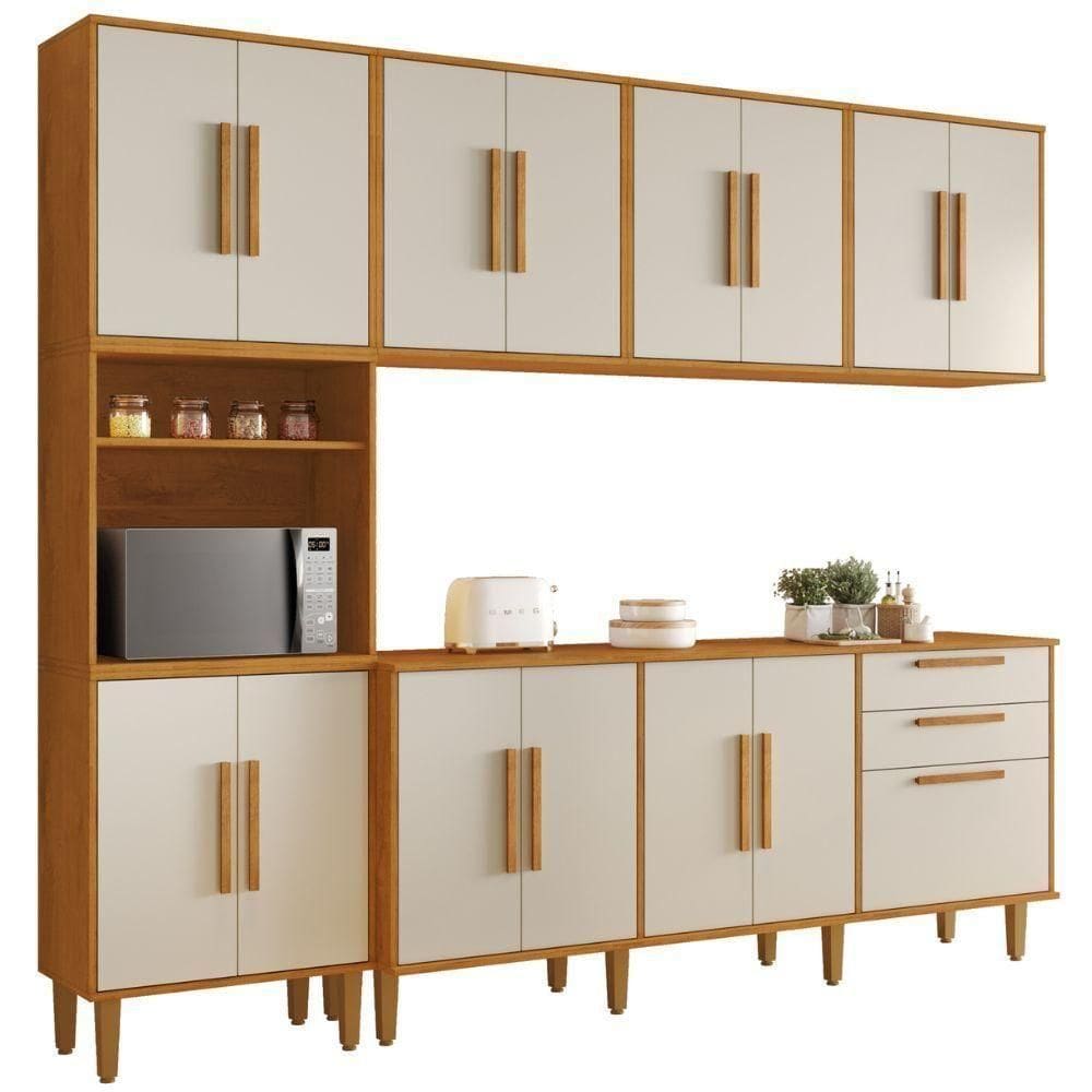 Cozinha Completa Lorena 15 Portas 2 Gavetas Nature Off Kaiki Móveis