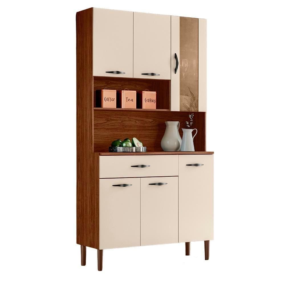 Kit Cozinha 6 portas 1 gaveta 91 Cm Golden Ktp Nogueira Off White