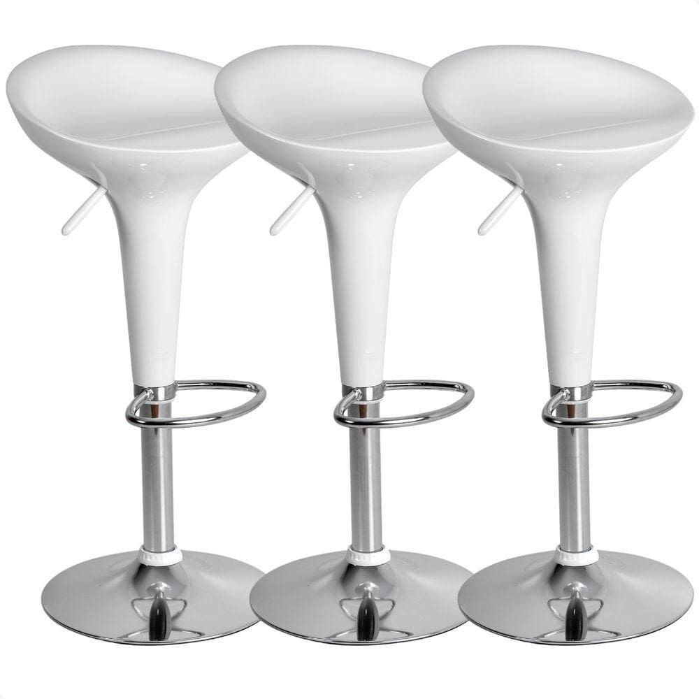 Kit 03 Un Banquetas Giratória Alta Tulipa Lotus Assento Abs Branco