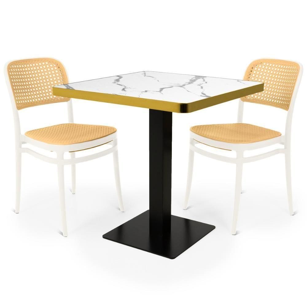 Conjunto Mesa De Jantar Redonda Venezia 70x70cm Branca Com 2 Cadeiras Roma - Branco