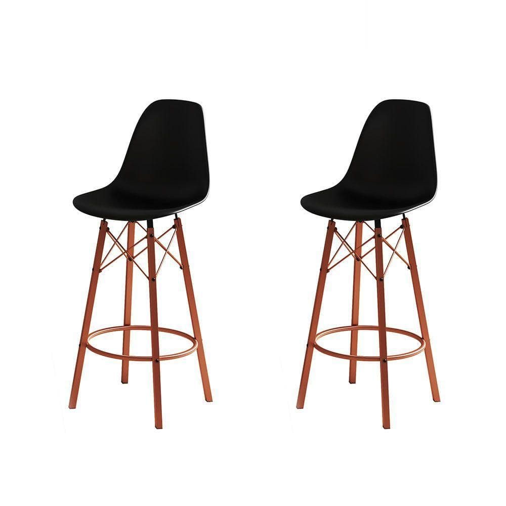 Conjunto 2 Banquetas Eames Design Moderno Tubo De Ferro Cobre Assento Preto